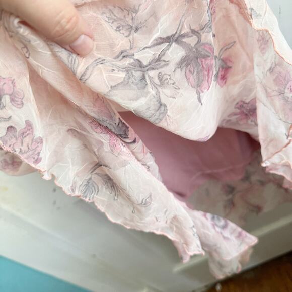 VTG Believe Ballet Pink Floral Fairy Garden Ruffle Midi Dress Romantic Size 10 - Picture 10 of 15